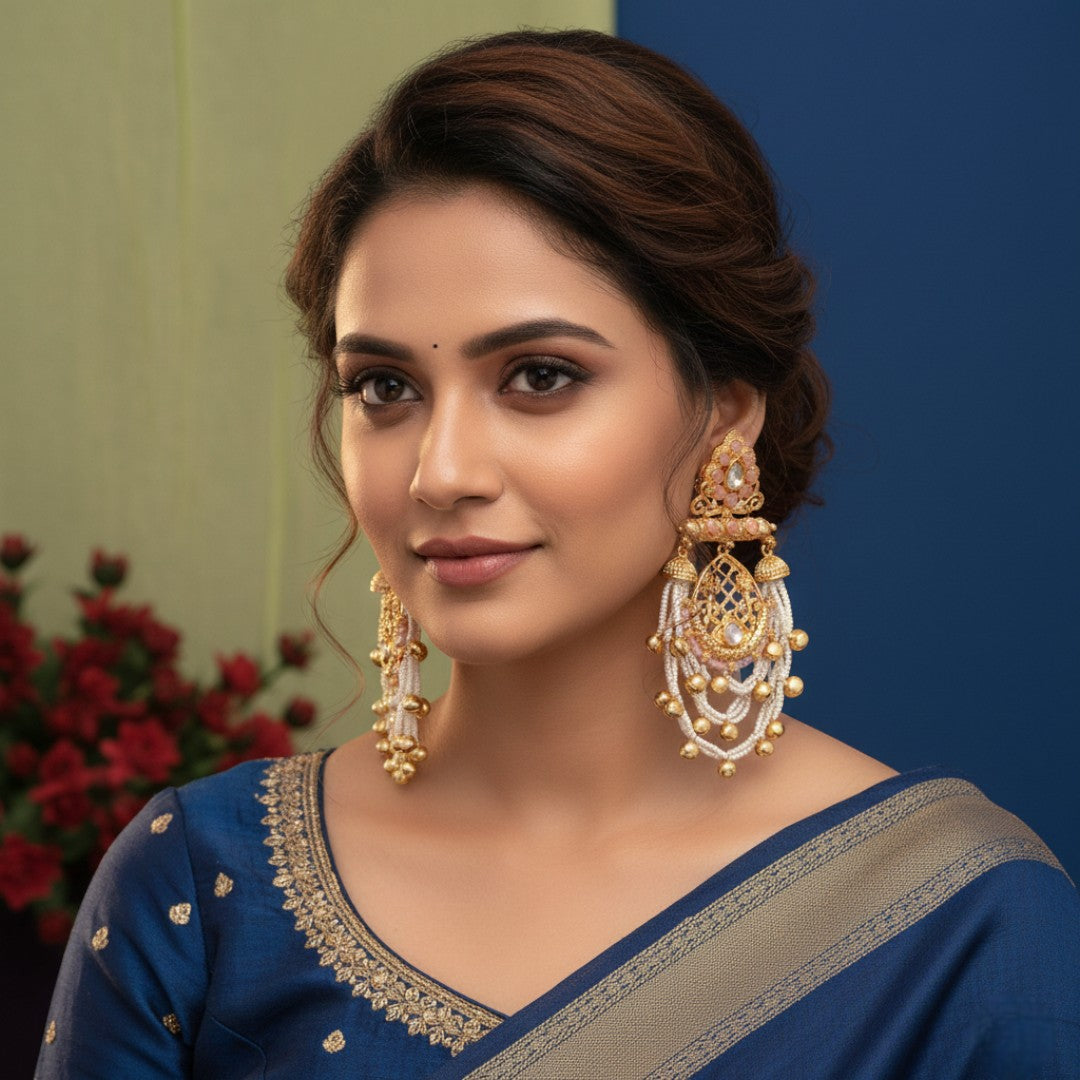 Lange goldfarbene Kaschmir-Ohrringe | peach