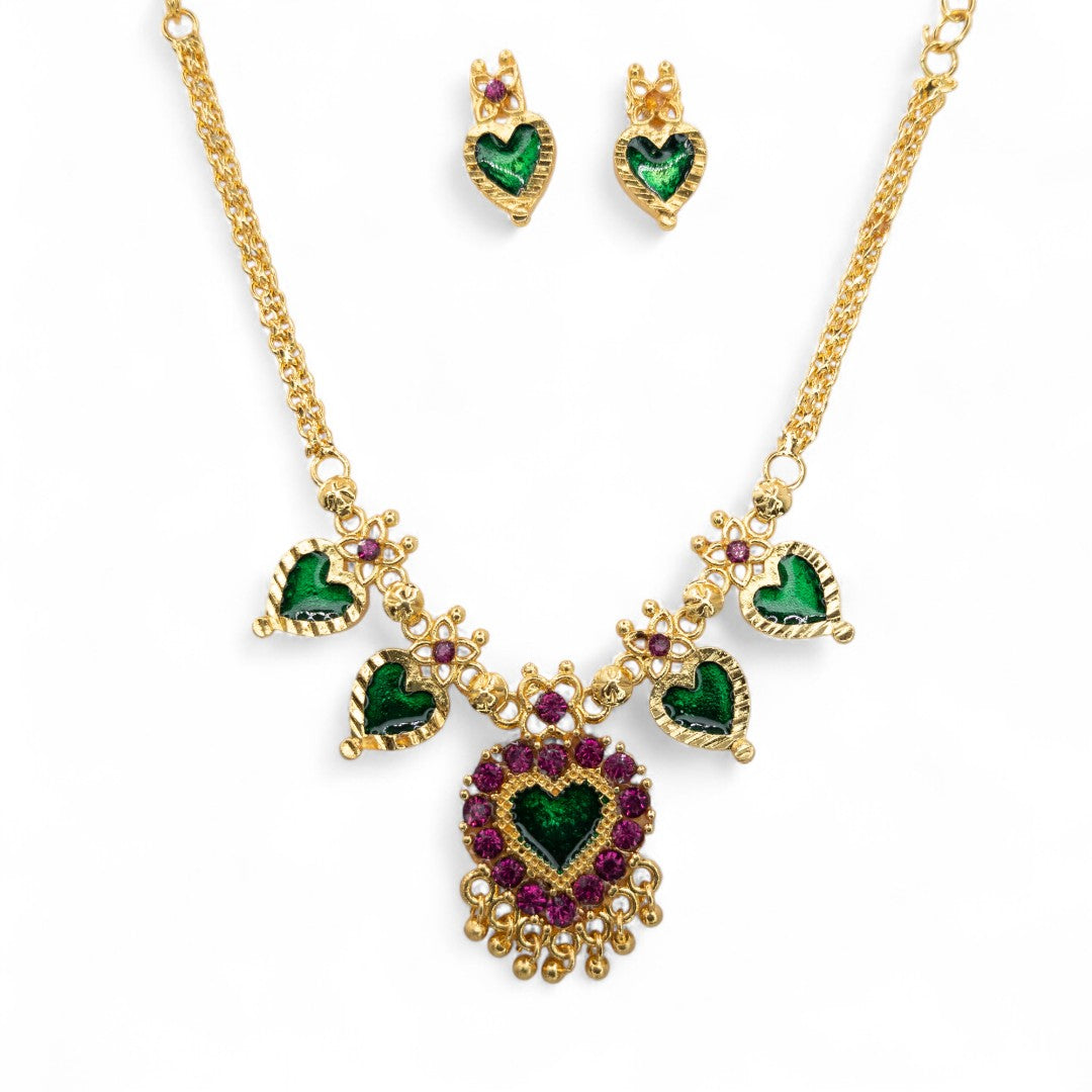 Trendy Kerala Palakka Necklace - gold | green