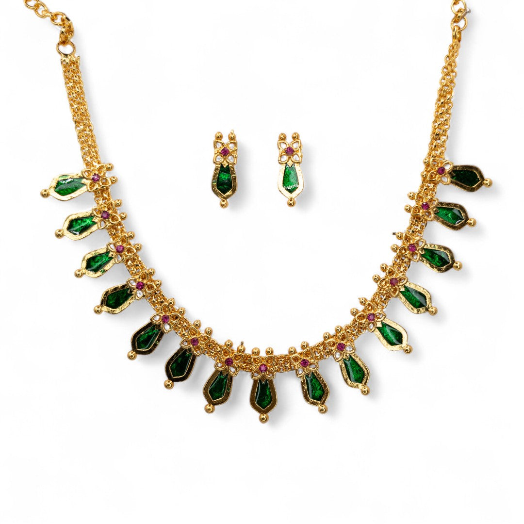 Trendy Kerala Palakka Necklace - gold | green