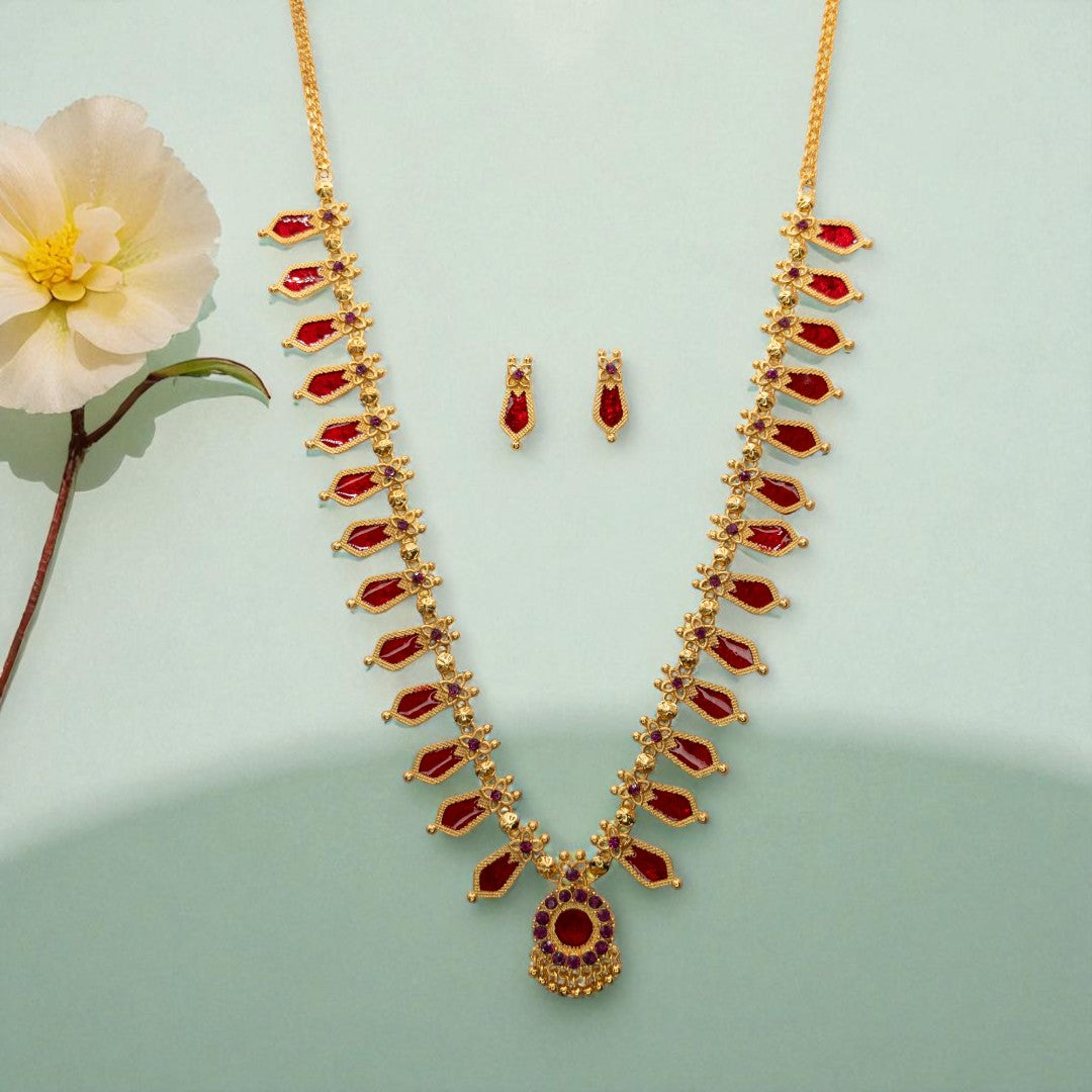 Palakka lange kette mit Ohrringe - gold | rot