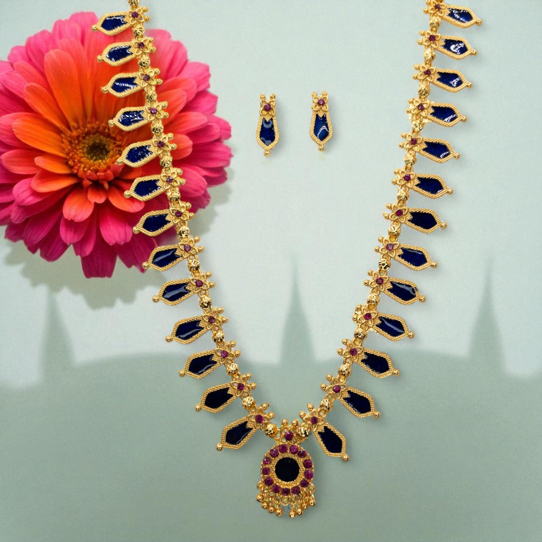 Palakka lange kette mit Ohrringe - gold | blau