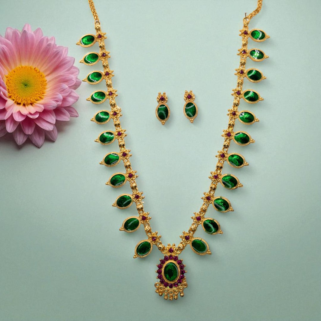 Palakka lange kette mit Ohrringe - gold | grün