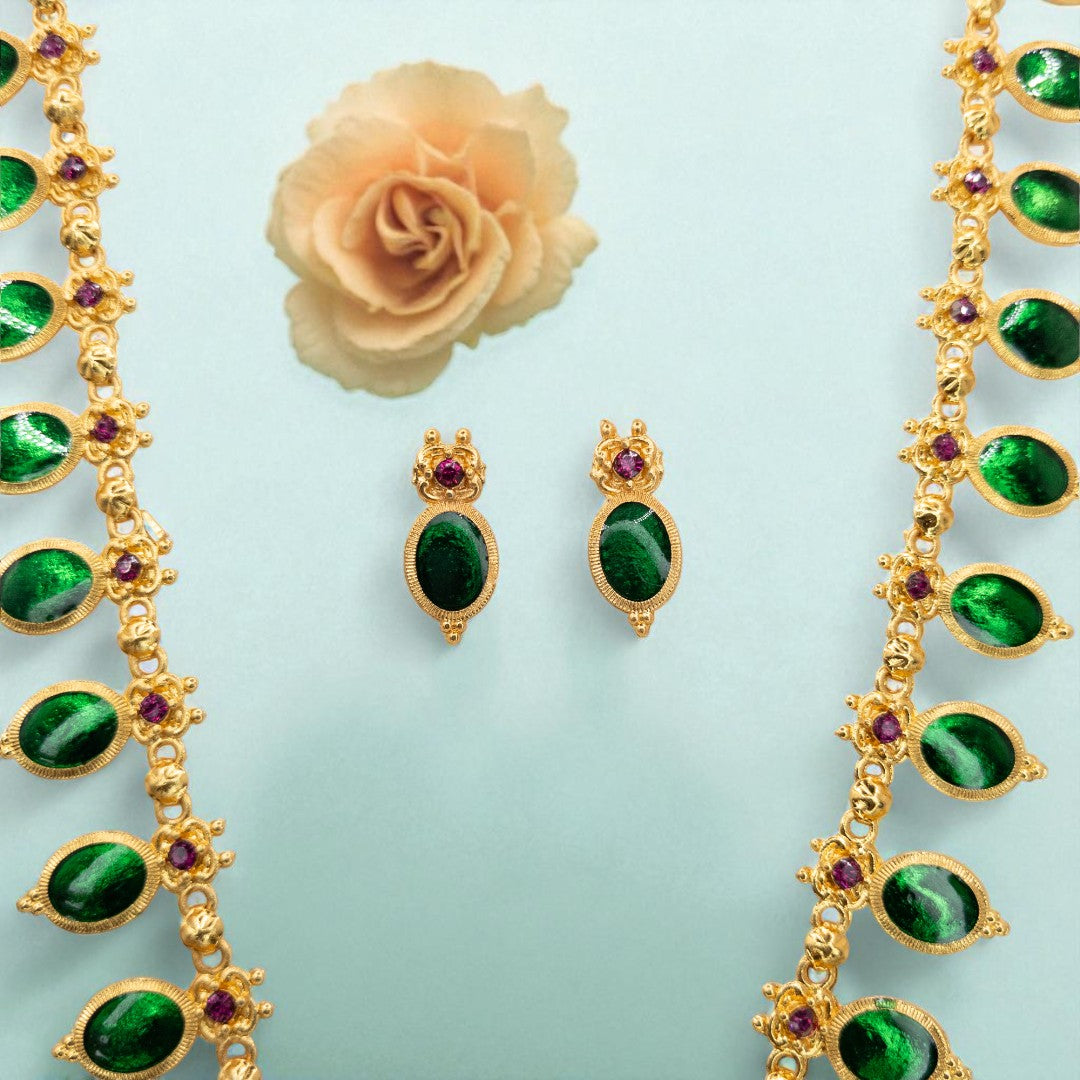 Palakka lange kette mit Ohrringe - gold | grün