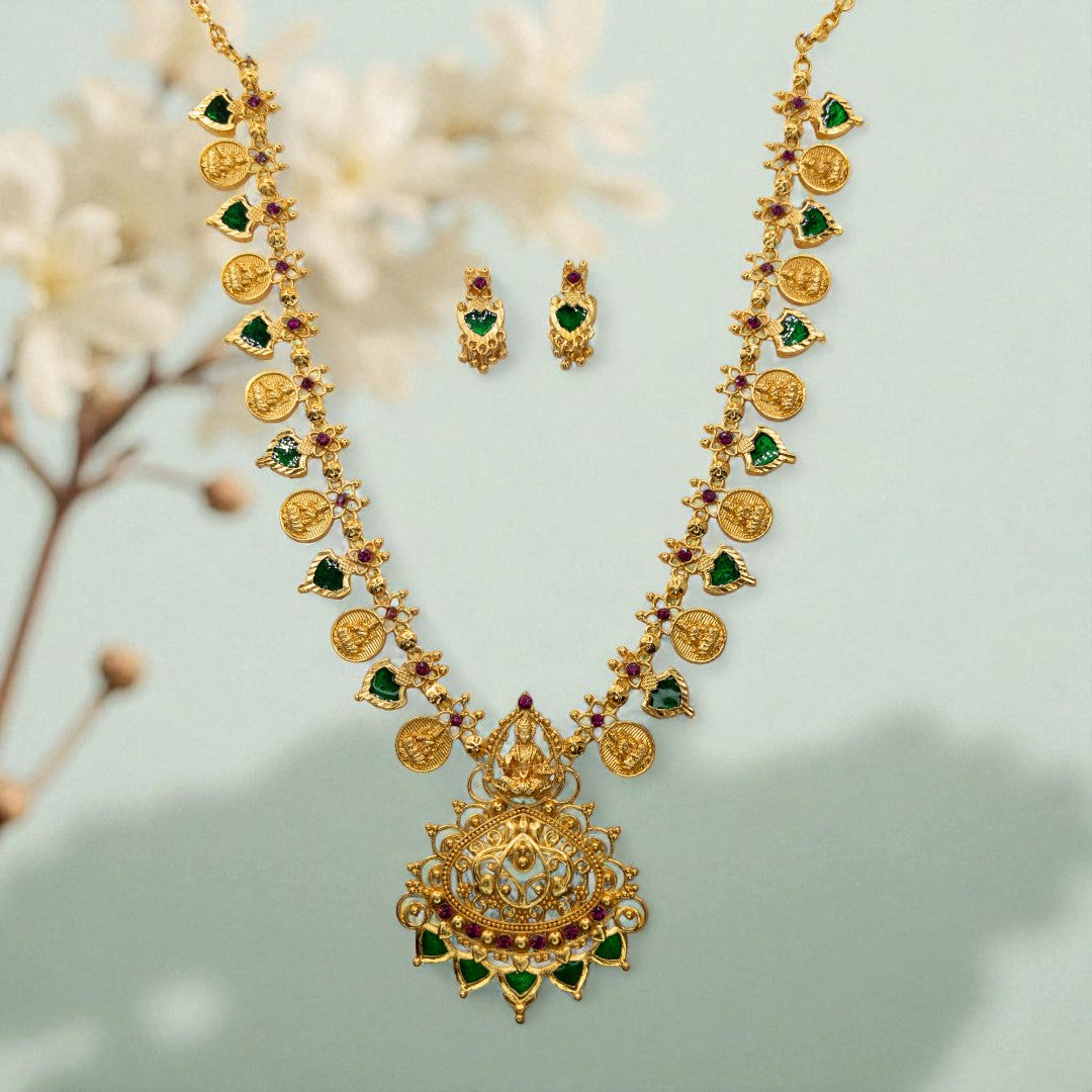 Palakka lange kette mit Ohrringe - gold | grün