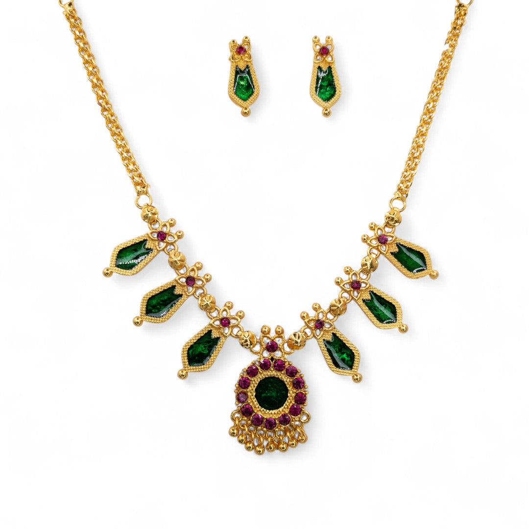 Trendy Kerala Palakka Necklace - gold | green