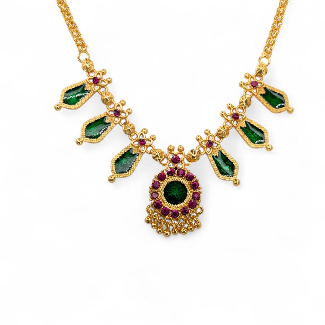Trendy Kerala Palakka Necklace - gold | green