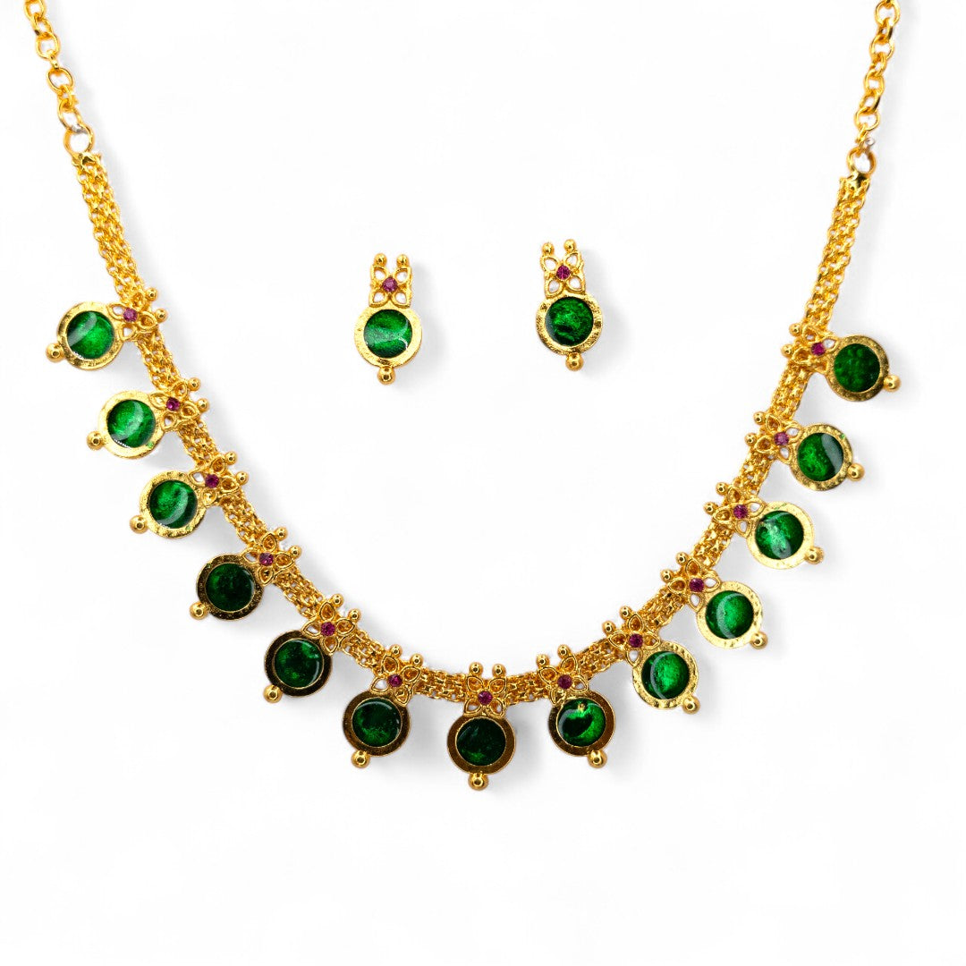Trendy Kerala Palakka Necklace - gold | green