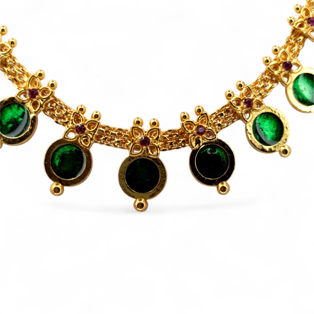 Trendy Kerala Palakka Necklace - gold | green