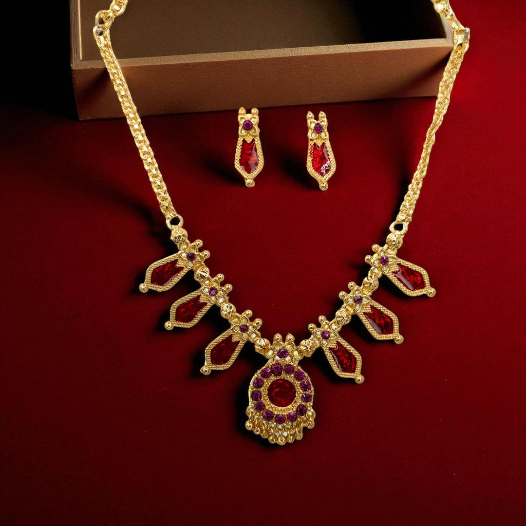 Palakka Halskette mit Ohrringe - gold | rot