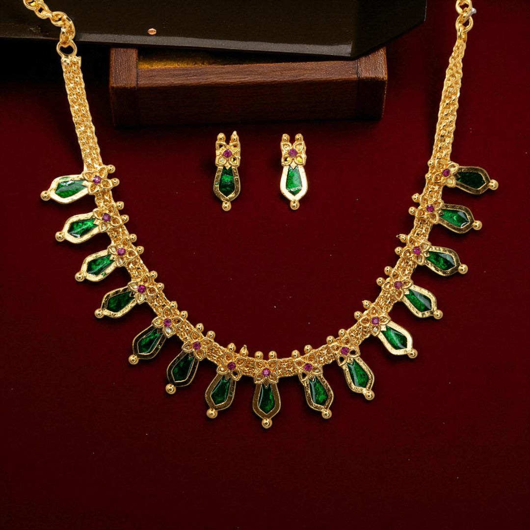 Trendy Kerala Palakka Necklace - gold | green