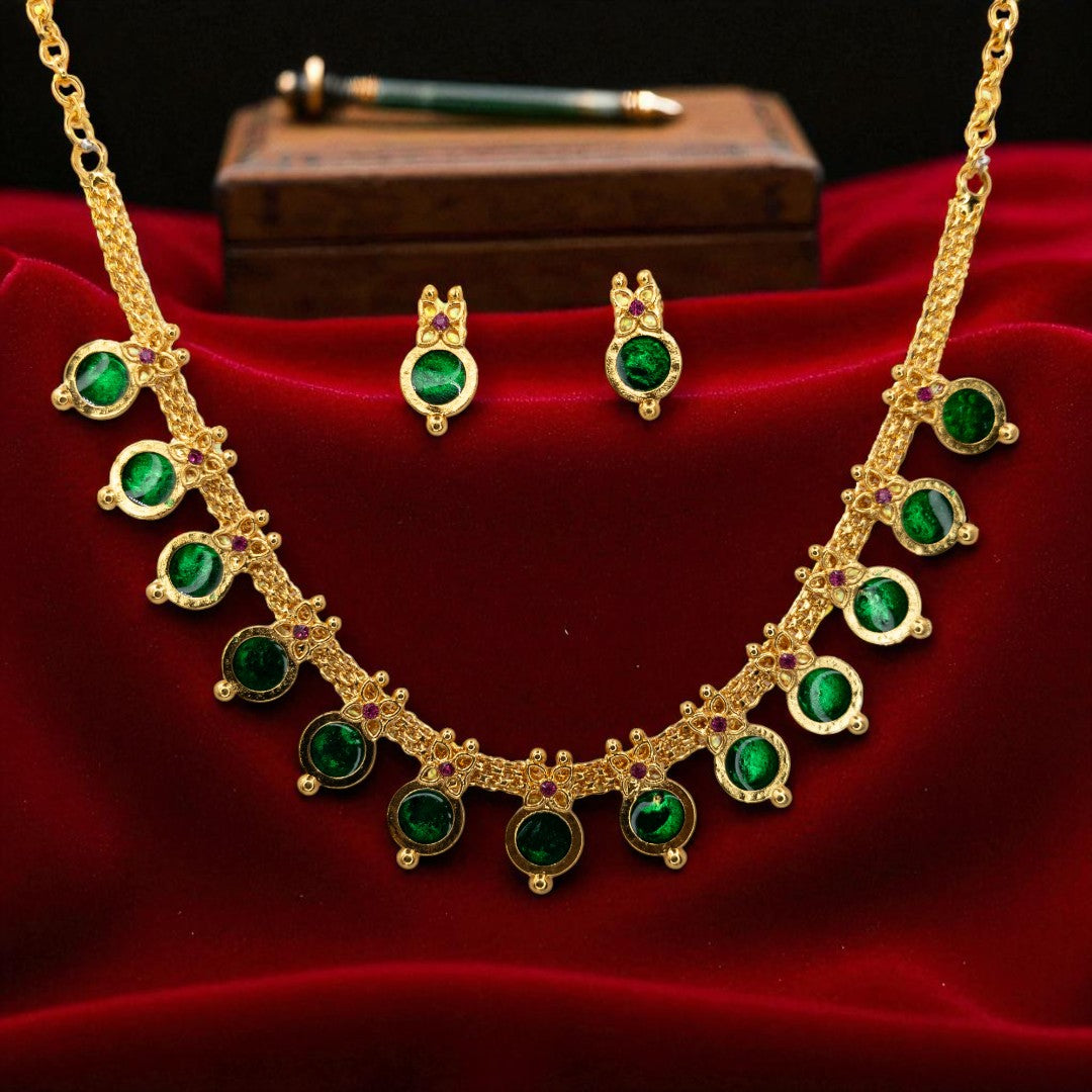 Trendy Kerala Palakka Necklace - gold | green