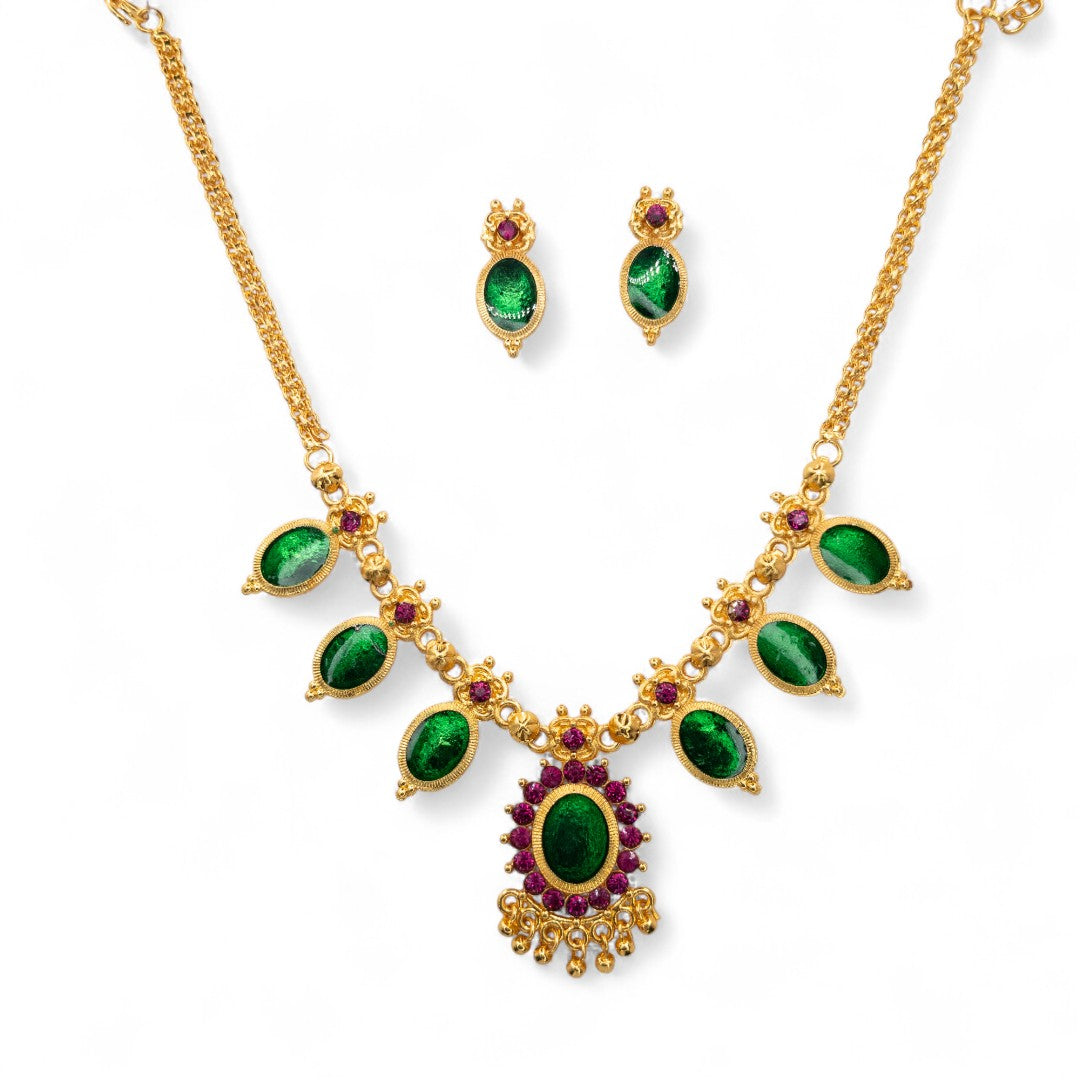 Trendy Kerala Palakka Necklace - gold | green