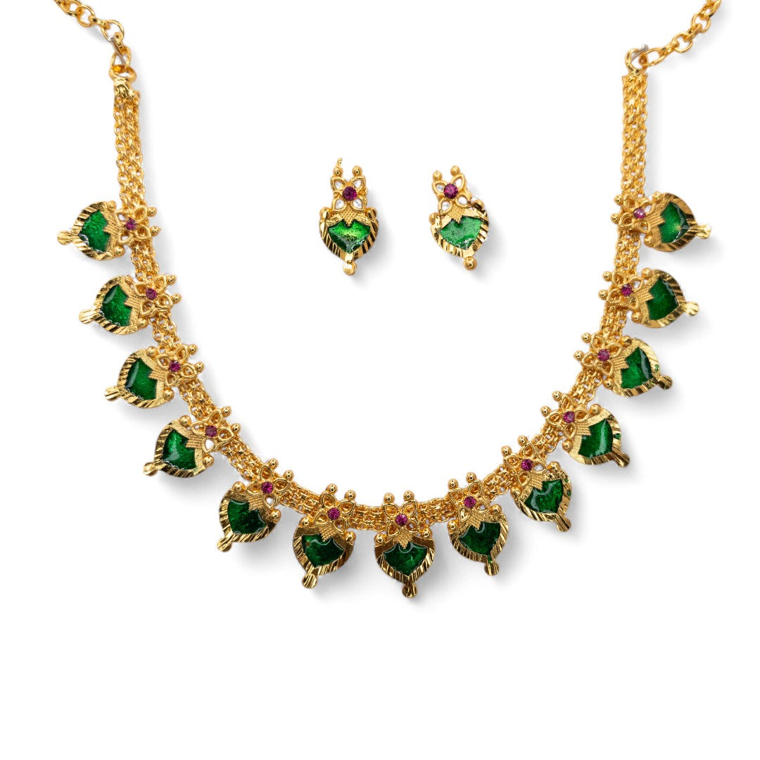 Trendy Kerala Palakka Necklace - gold | green