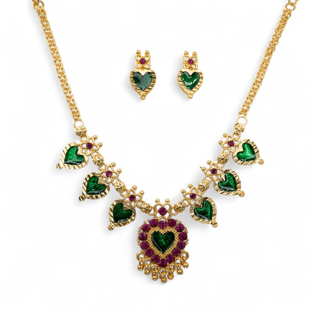 Trendy Kerala Palakka Necklace - gold | green