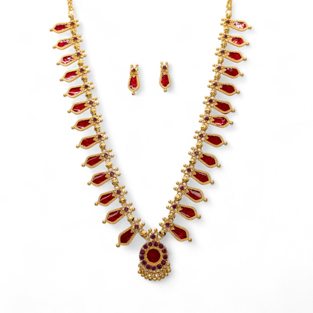 Palakka lange kette mit Ohrringe - gold | rot