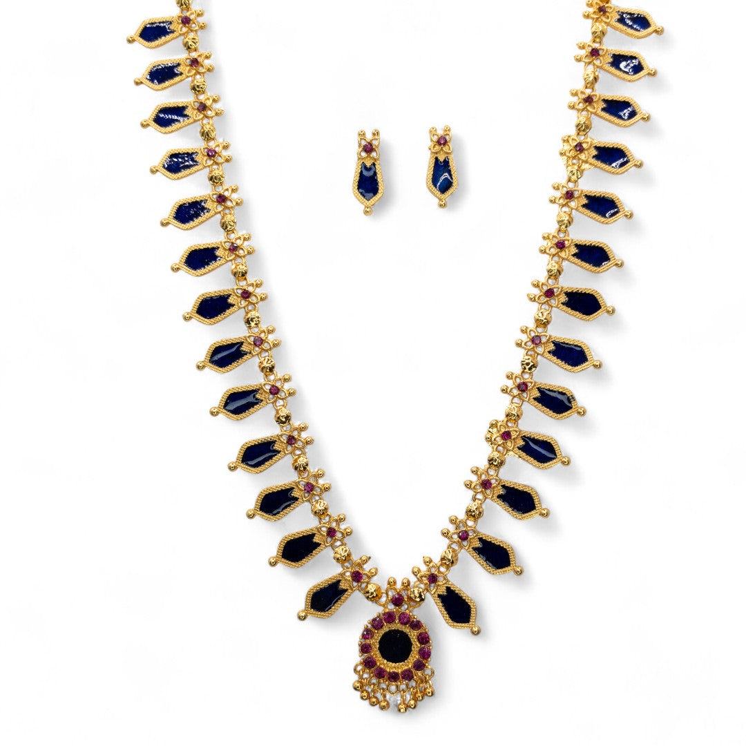 Palakka lange kette mit Ohrringe - gold | blau