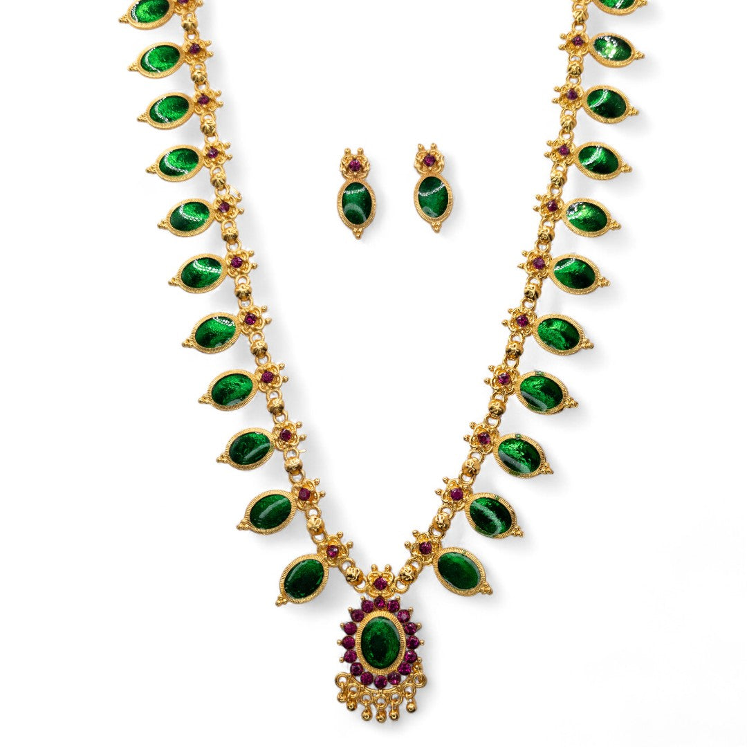 Palakka lange kette mit Ohrringe - gold | grün
