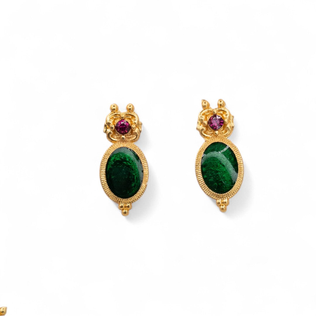 Palakka lange kette mit Ohrringe - gold | grün