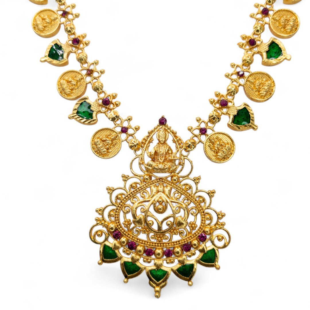 Palakka lange kette mit Ohrringe - gold | grün