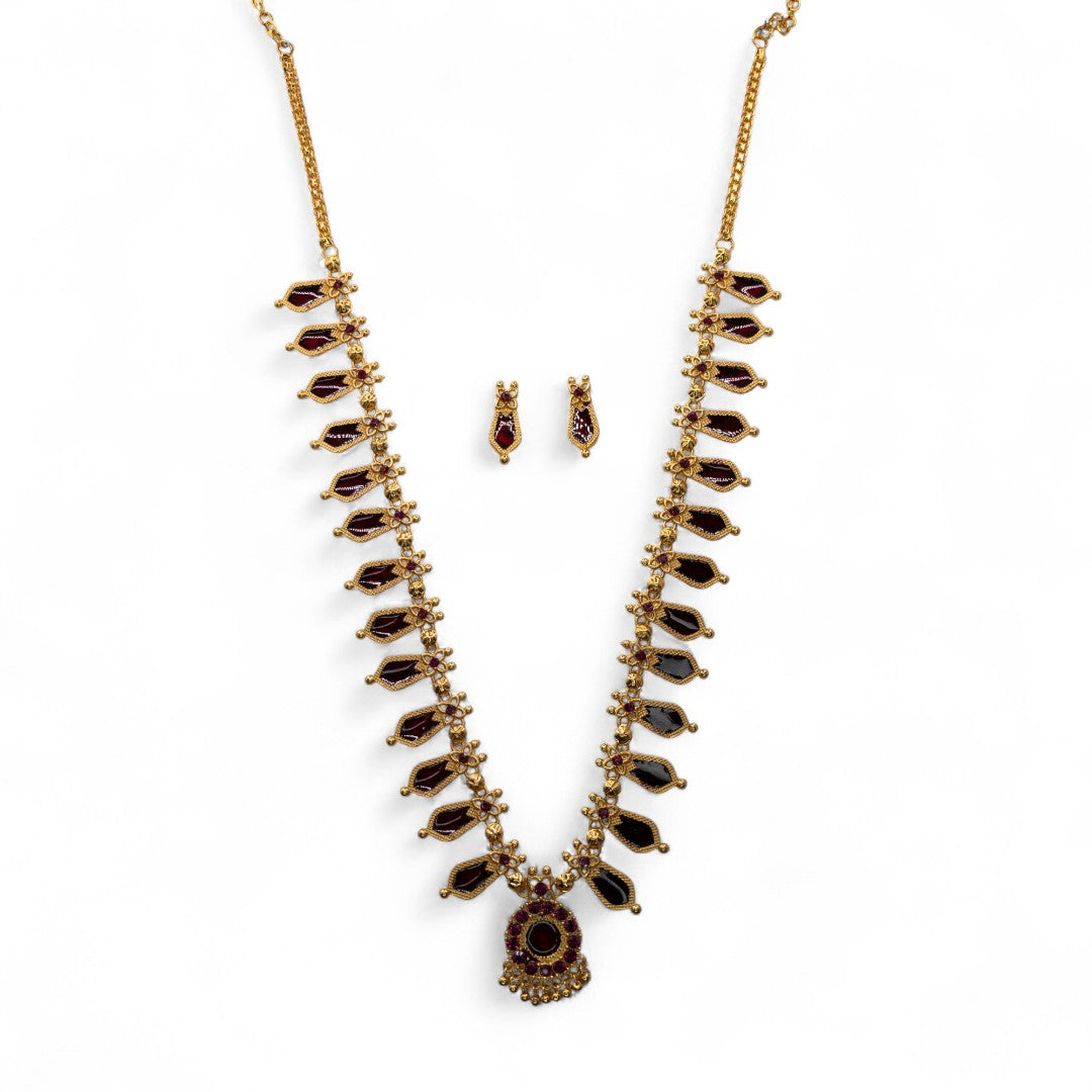 Palakka lange kette mit Ohrringe - gold | maroon
