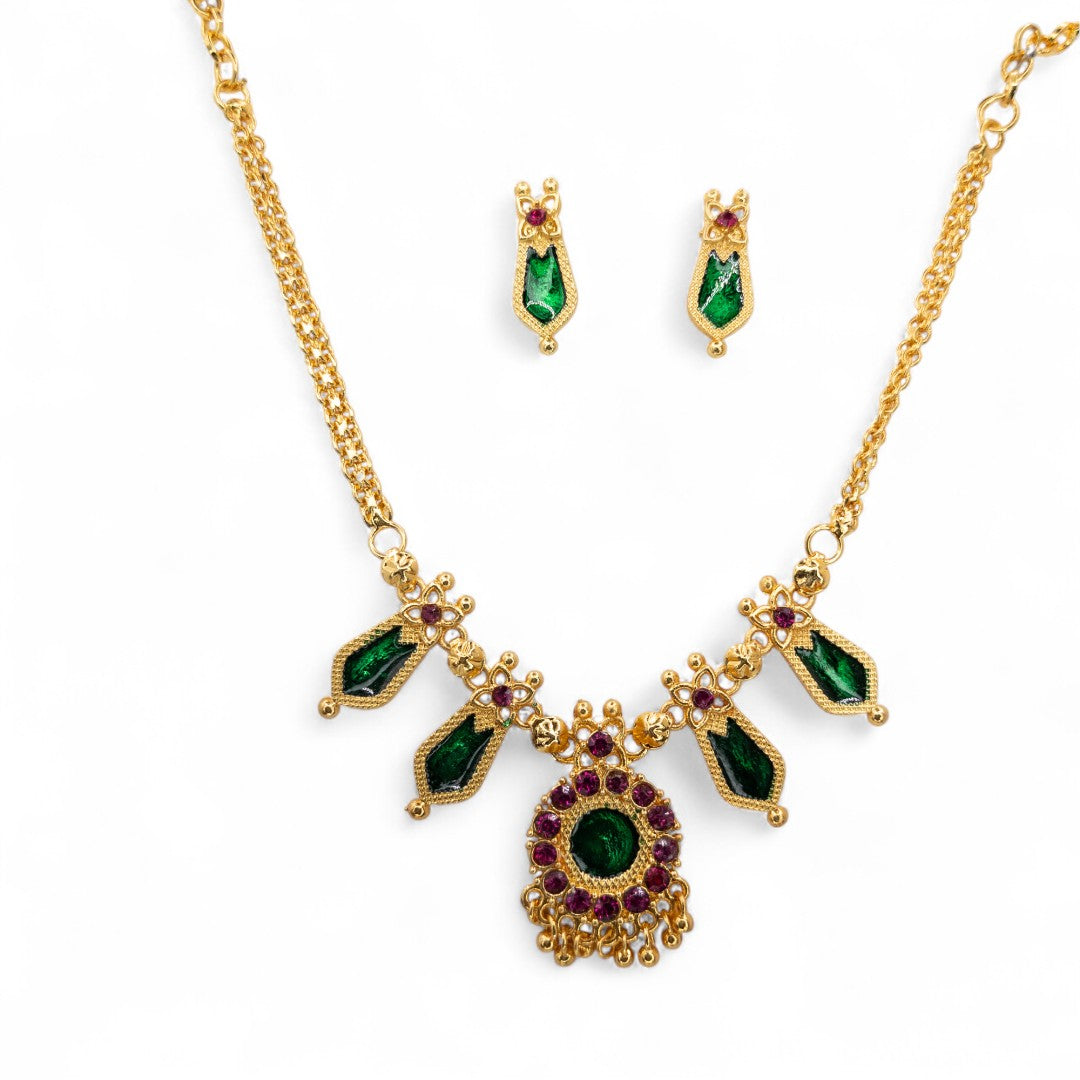 Trendy Kerala Palakka Necklace - gold | green