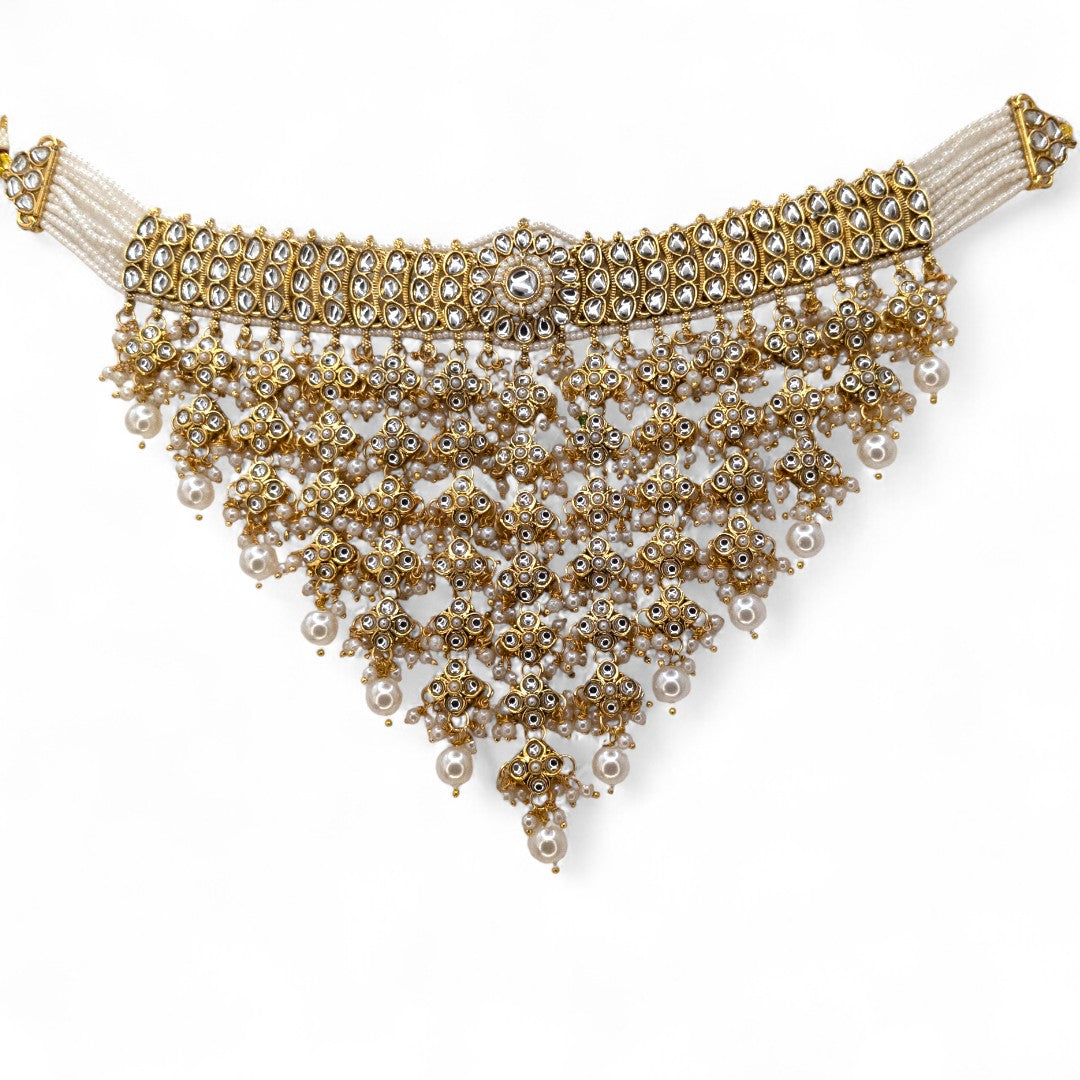 Kundan Necklace with Earrings & Tikka - gold | white