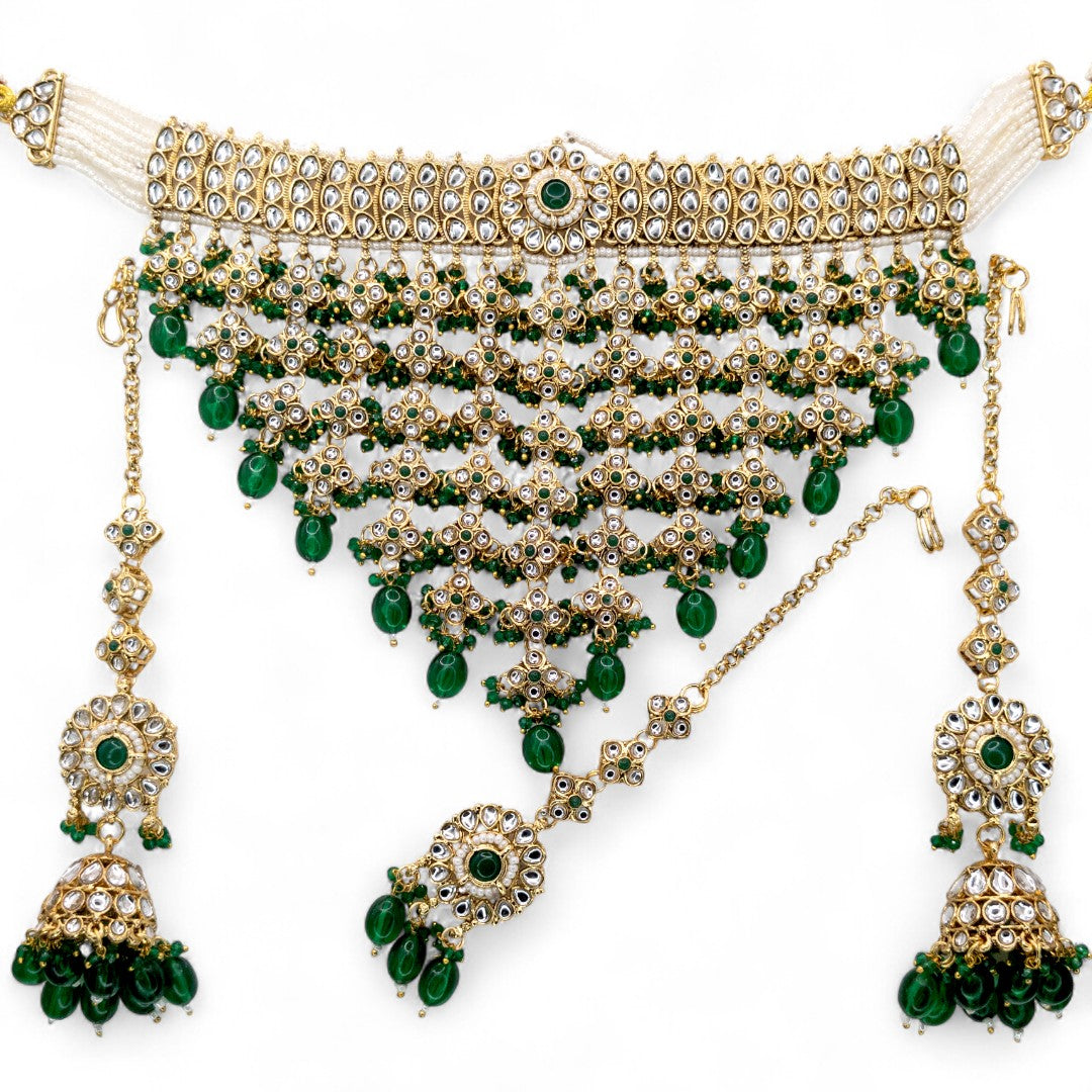 Kundan Necklace with Earrings & Tikka - gold | white