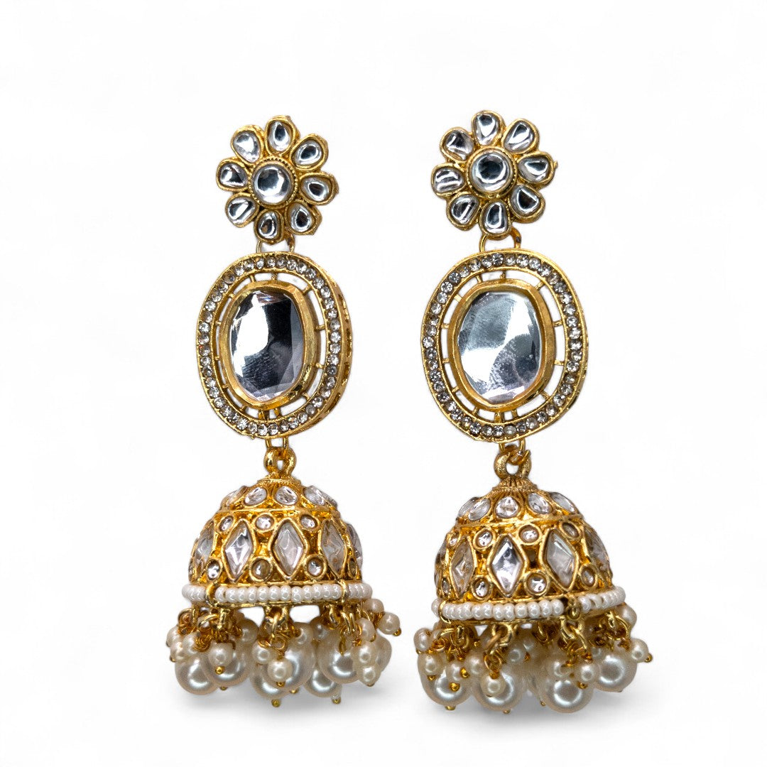 Kundan Halskette mit Ohrringe & Tikka - gold | weiß