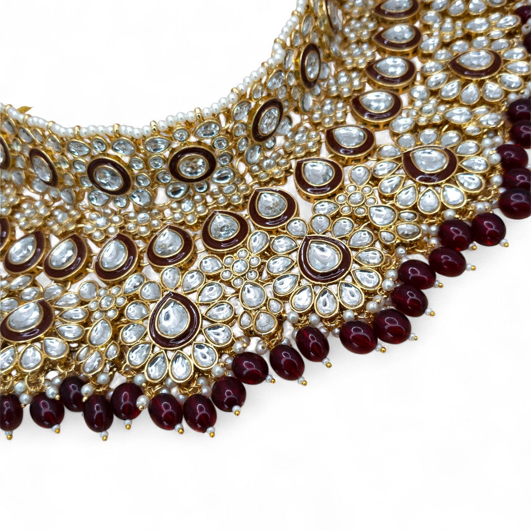 Kundan Necklace with Earrings & Tikka - gold | white