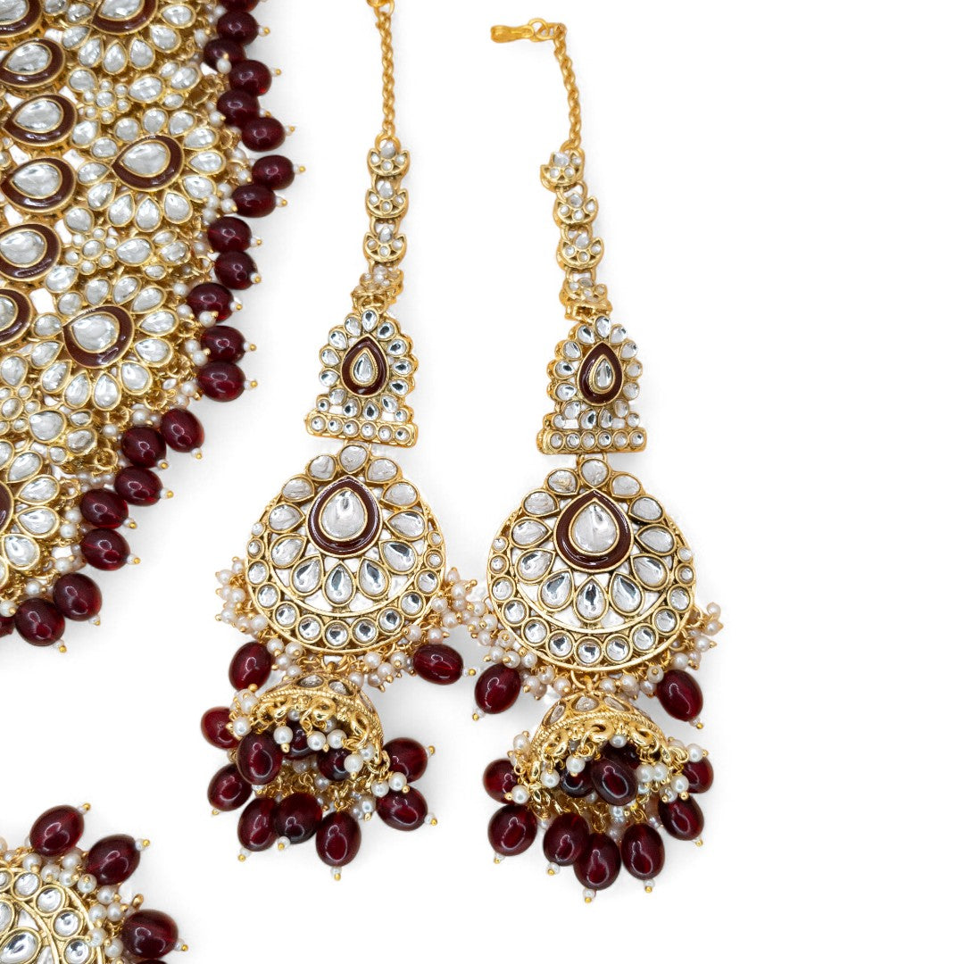 Kundan Necklace with Earrings & Tikka - gold | white