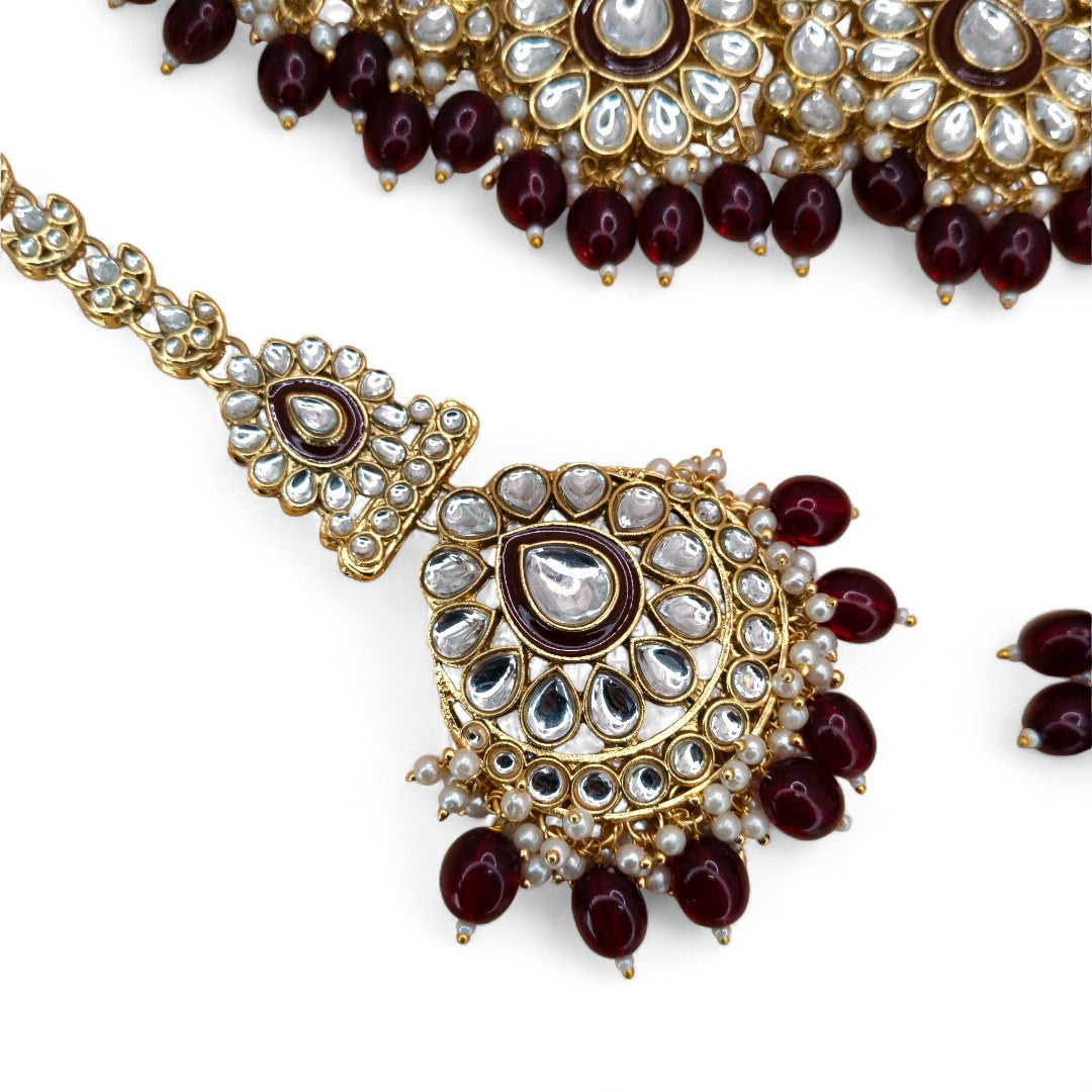 Kundan Necklace with Earrings & Tikka - gold | white