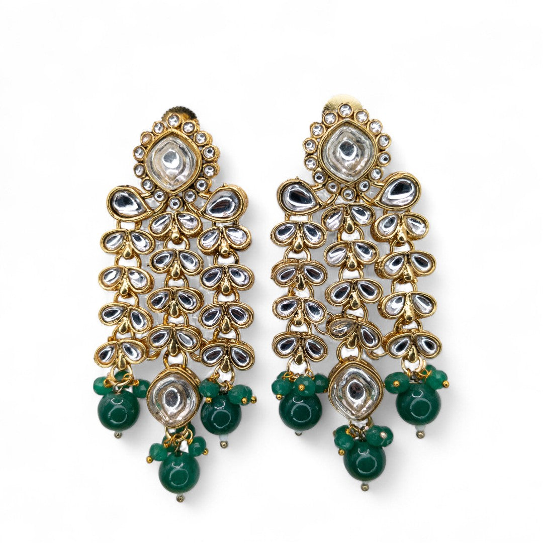 Kundan Choker Halskette mit Ohrringe & Tikka - gold | grün