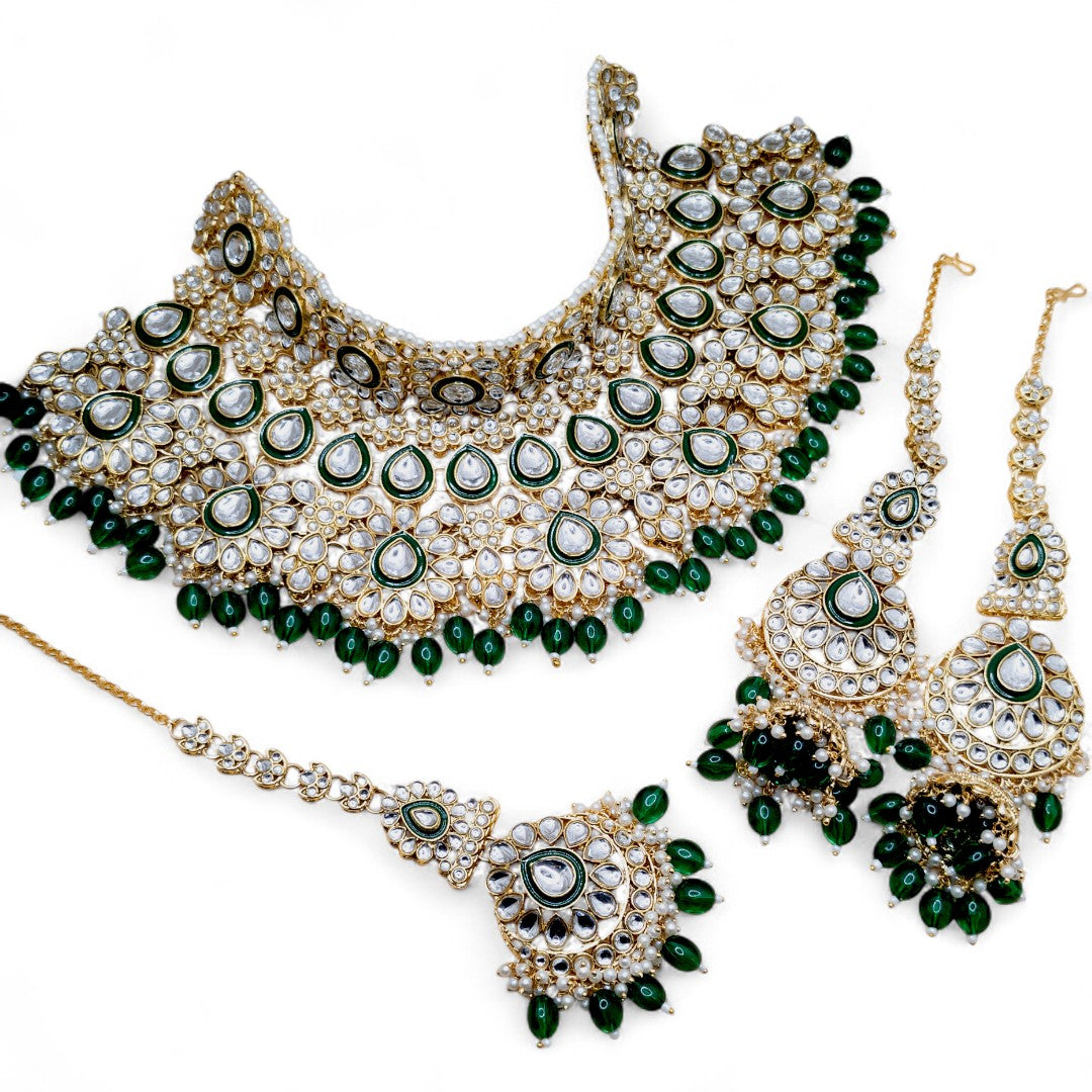 Kundan Necklace with Earrings & Tikka - gold | white