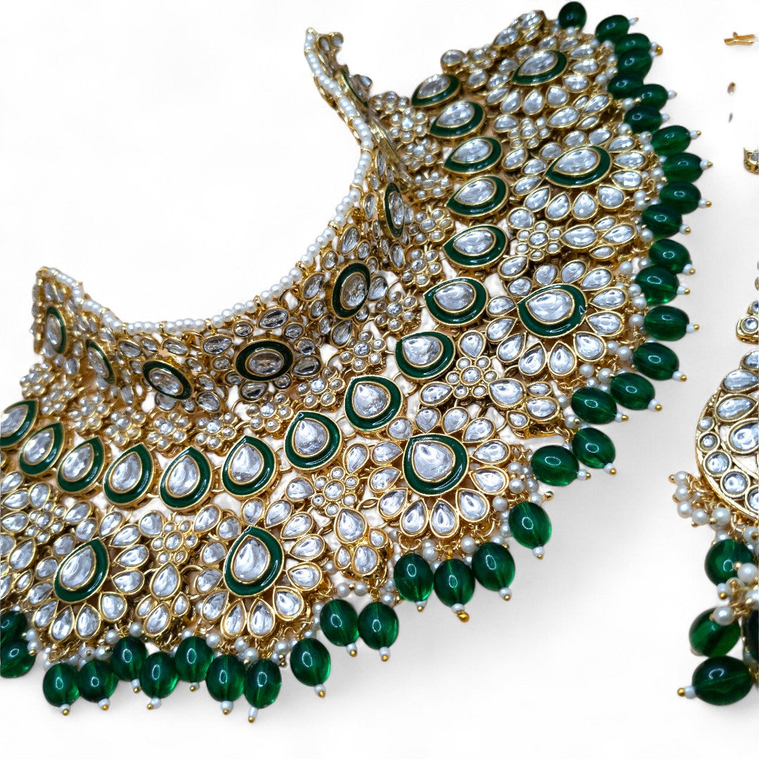 Kundan Necklace with Earrings & Tikka - gold | white