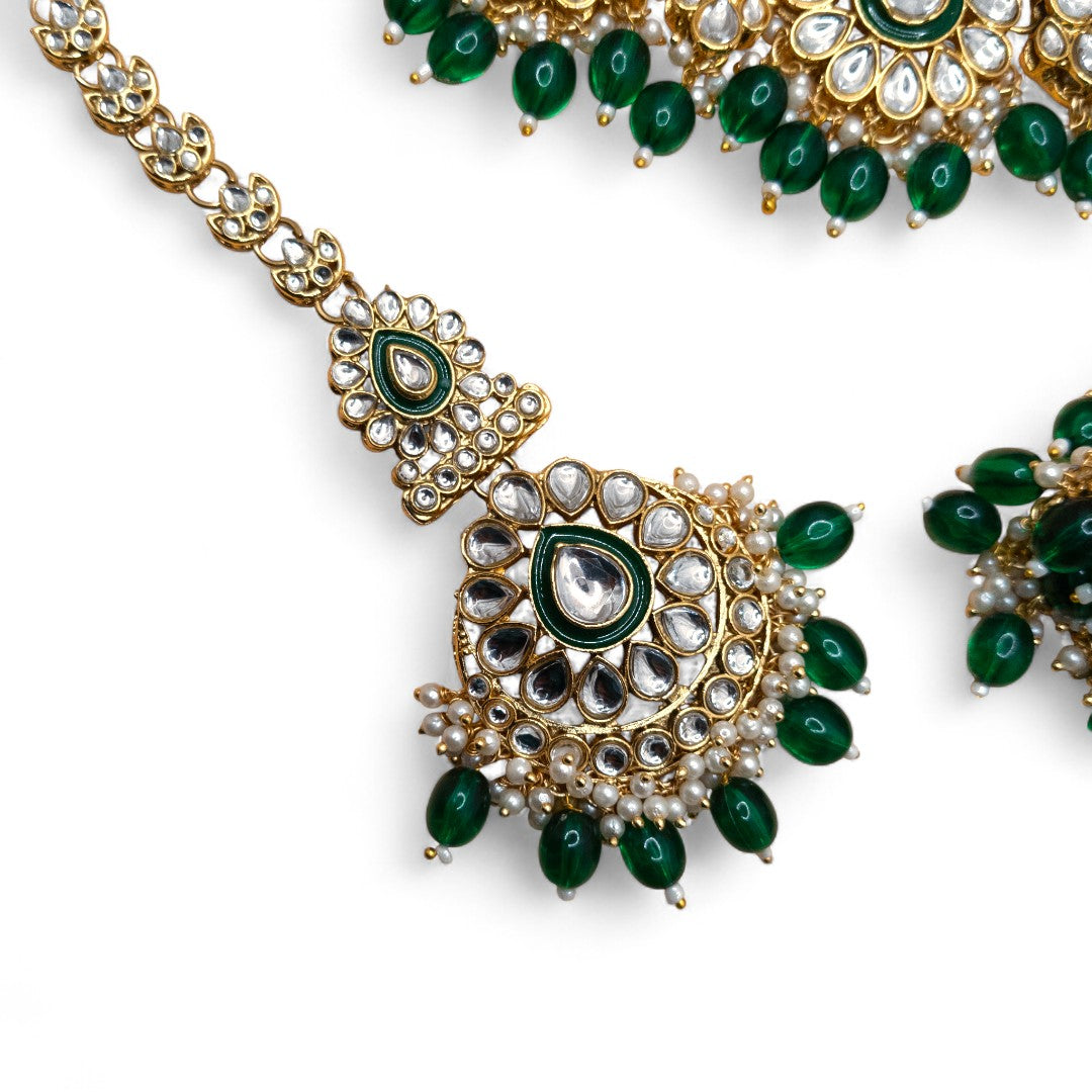 Kundan Necklace with Earrings & Tikka - gold | white