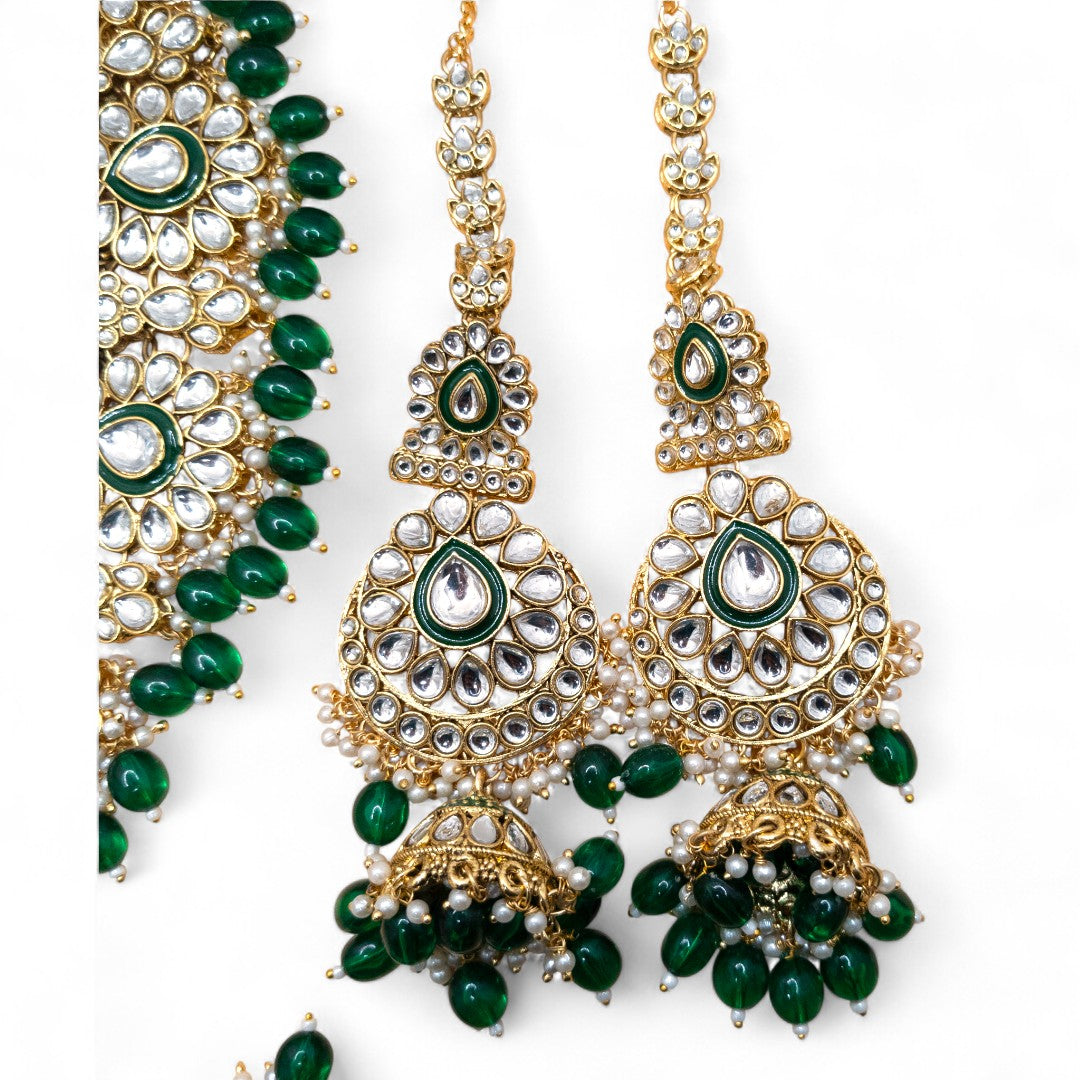 Kundan Necklace with Earrings & Tikka - gold | white