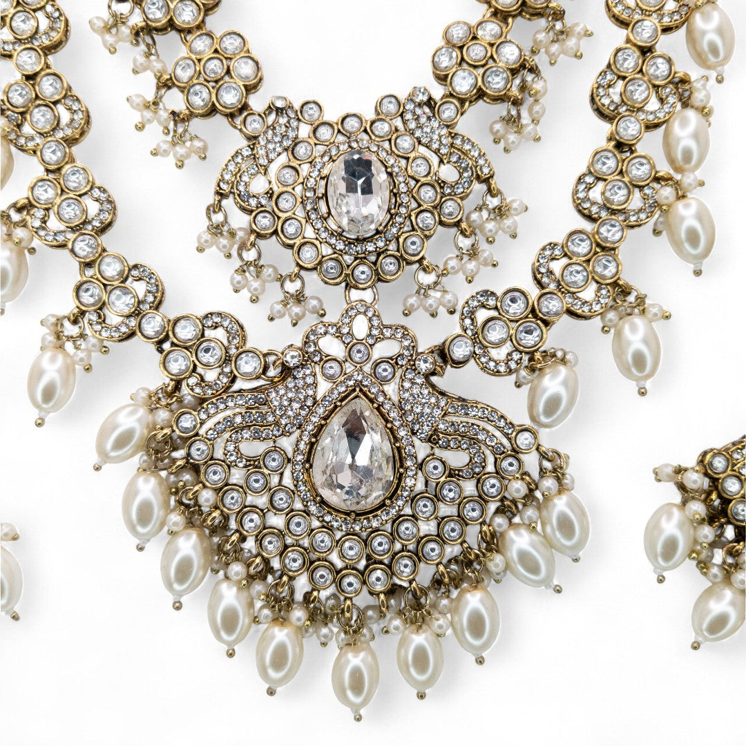 Kundan Necklace with Earrings & Tikka - gold | white