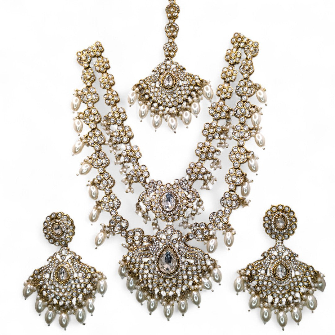 Kundan Necklace with Earrings & Tikka - gold | white