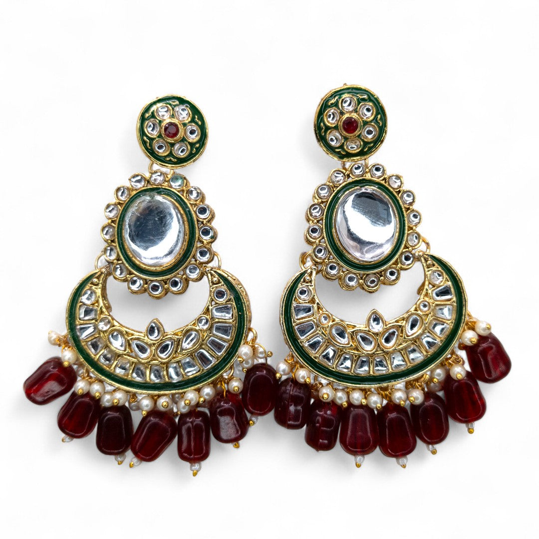 Kundan Choker Halskette mit Ohrringe & Tikka - gold | maroon