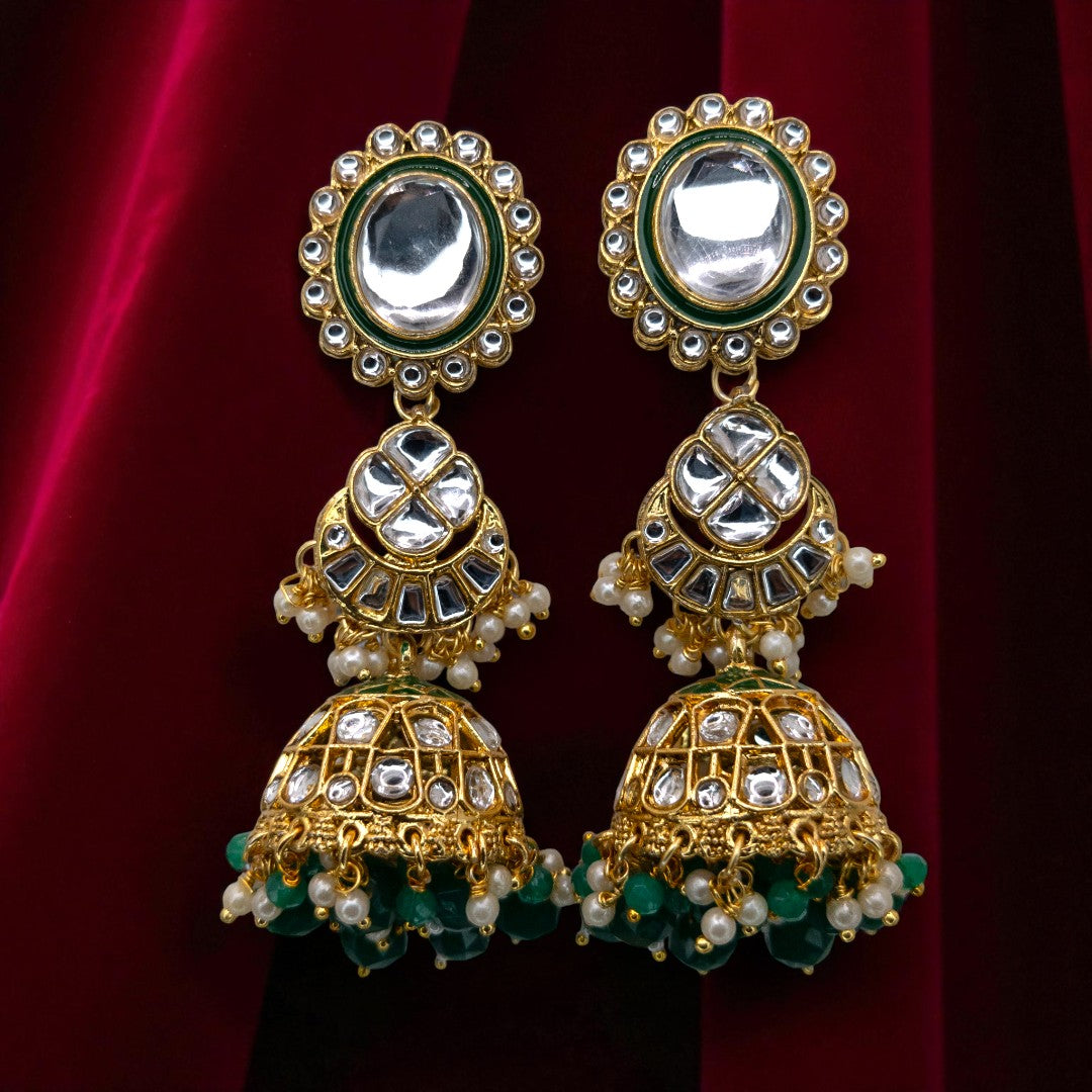 Kundan Choker Halskette mit Ohrringe & Tikka - gold | grün