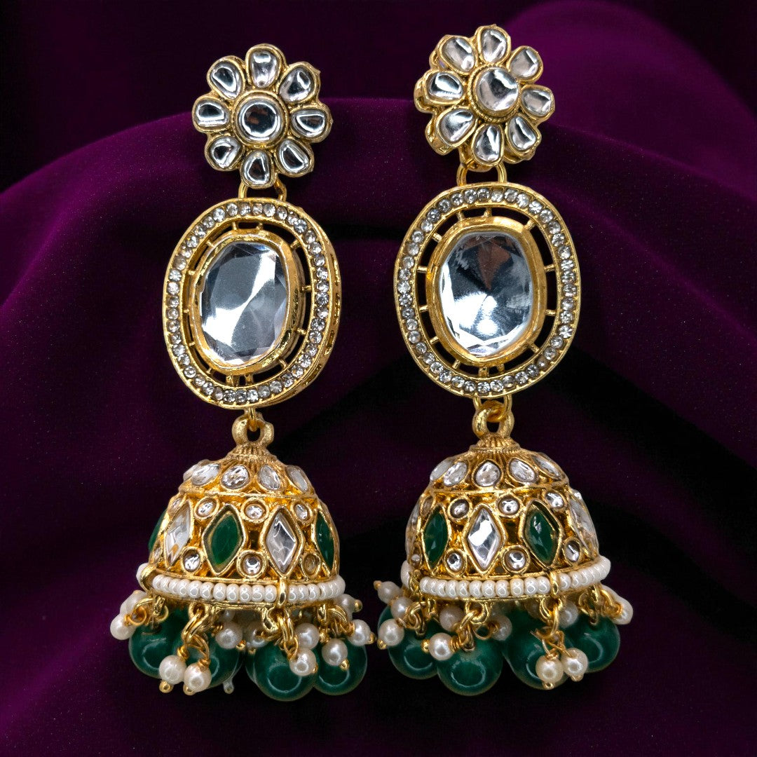 Kundan Halskette mit Ohrringe & Tikka - gold | grün