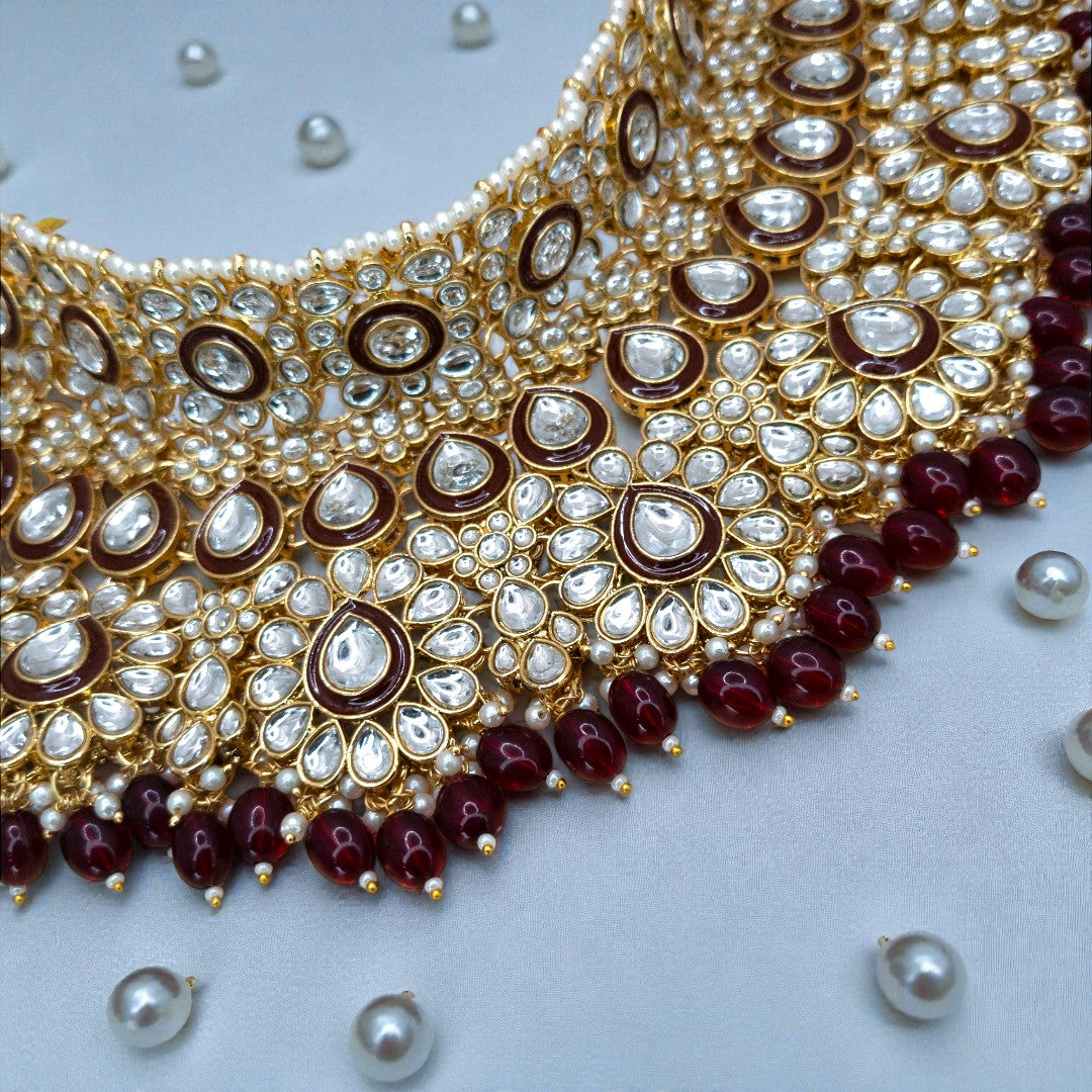 Kundan Necklace with Earrings & Tikka - gold | white