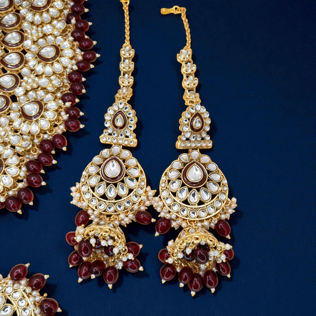 Kundan Necklace with Earrings & Tikka - gold | white