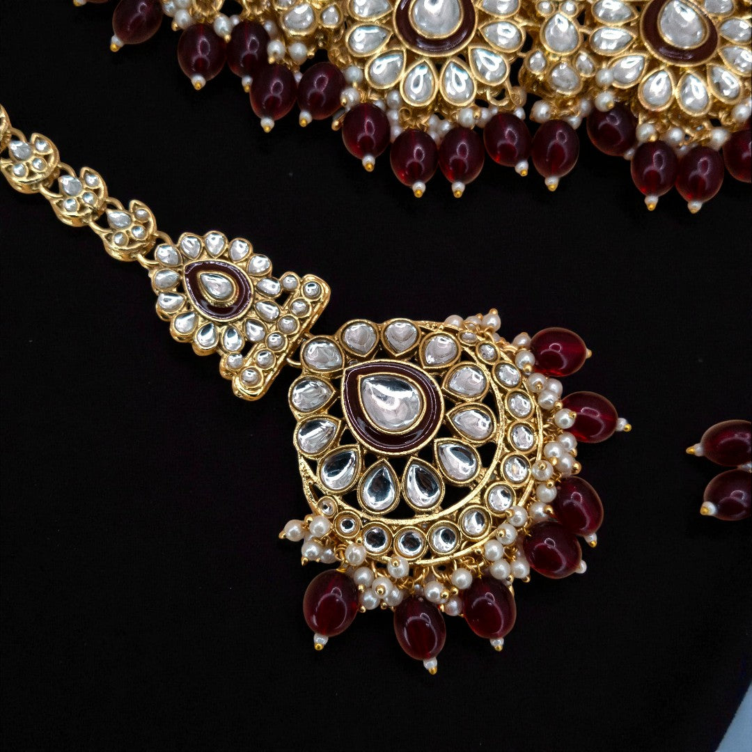 Kundan Necklace with Earrings & Tikka - gold | white