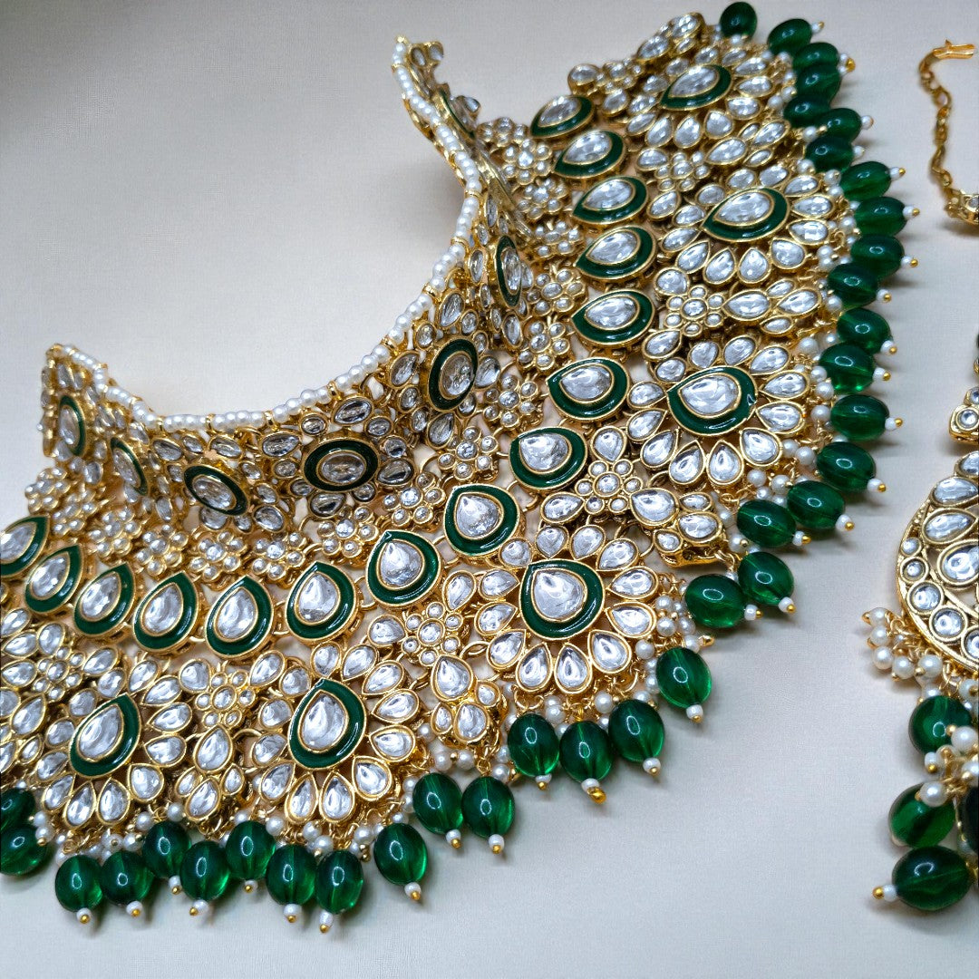 Kundan Necklace with Earrings & Tikka - gold | white