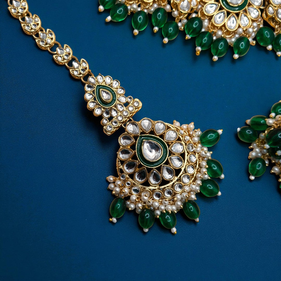 Kundan Necklace with Earrings & Tikka - gold | white