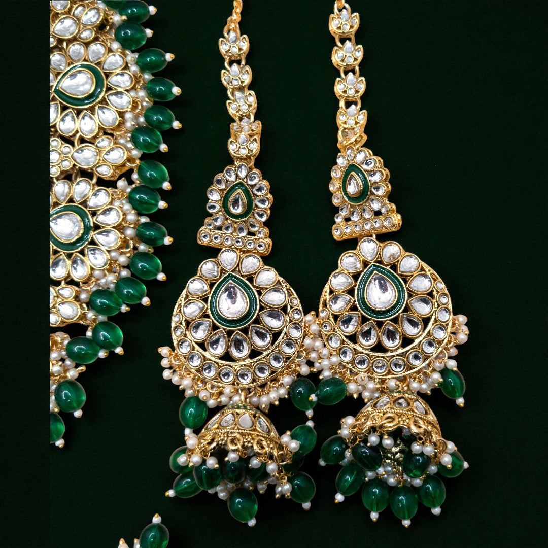 Kundan Necklace with Earrings & Tikka - gold | white