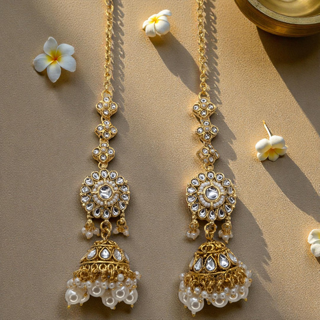 Kundan Necklace with Earrings & Tikka - gold | white