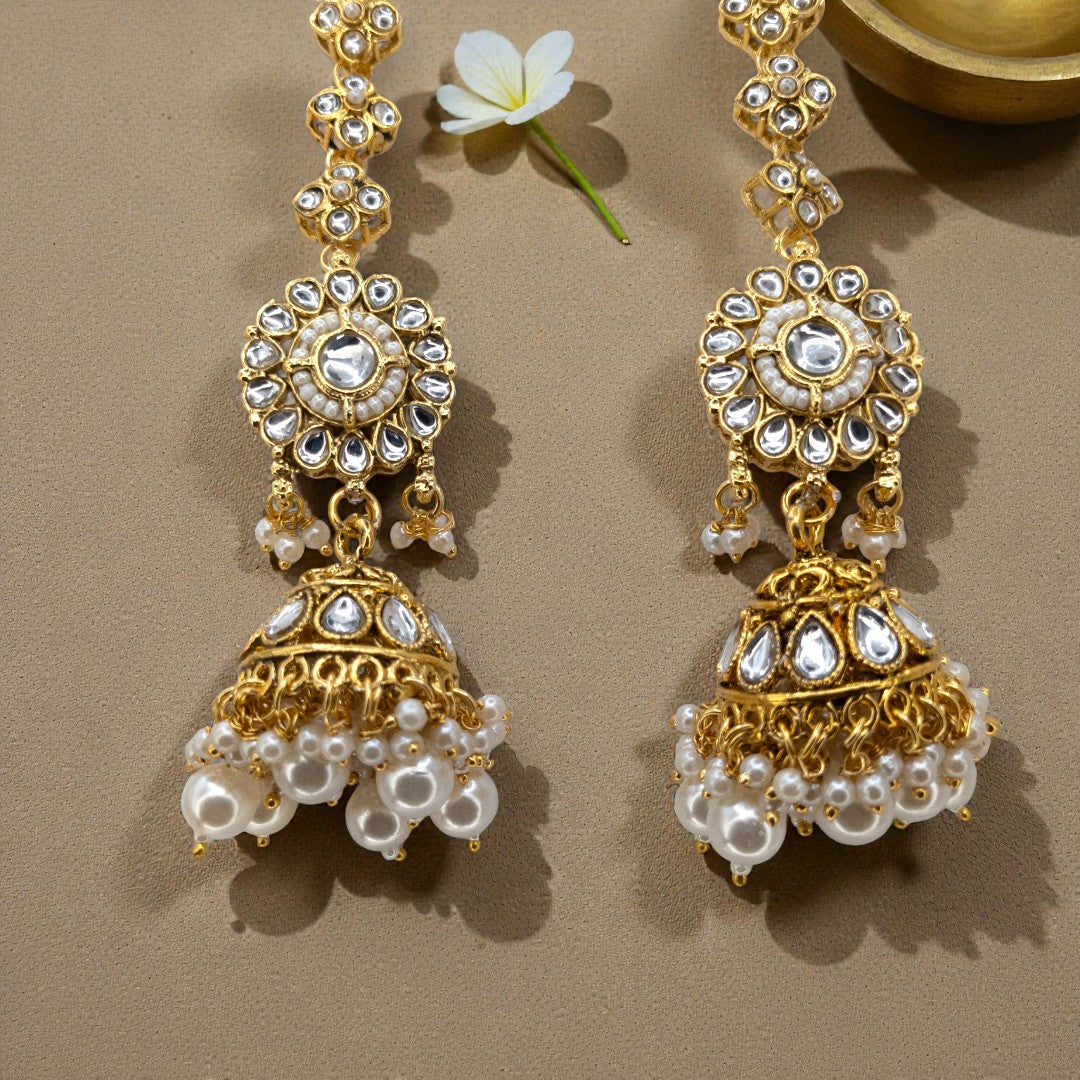 Kundan Necklace with Earrings & Tikka - gold | white