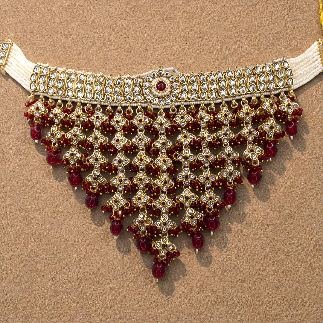 Kundan Necklace with Earrings & Tikka - gold | white